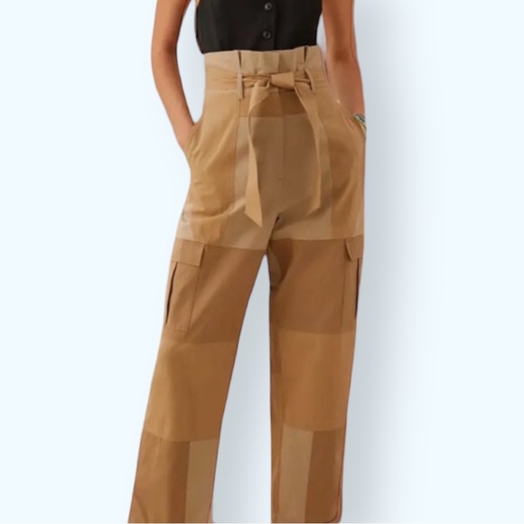 Mes Demoiselles x Anthropologie Paperbag Cargo 6/S Khaki Tan Belted High Rise - Picture 13 of 15